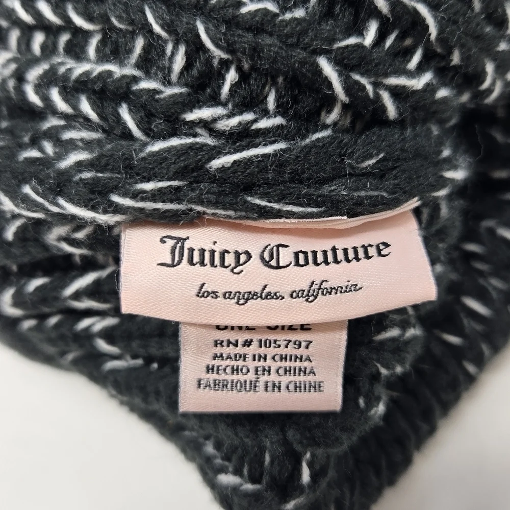 NWT JUICY COUTURE BLACK & WHITE POM POM BEANIE HAT KNITWEAR WOMEN OS CROCHET